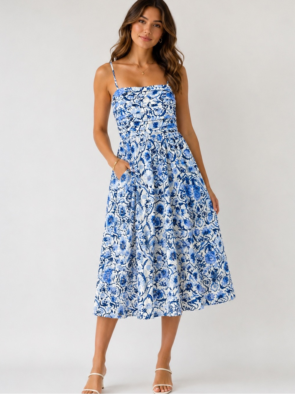 Abercrombie & Fitch Emerson Poplin Wide Strap Midi Dress